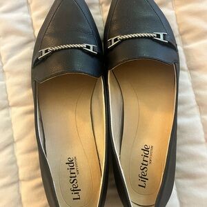 Life Stride Women's Black Flats with Silver Accent